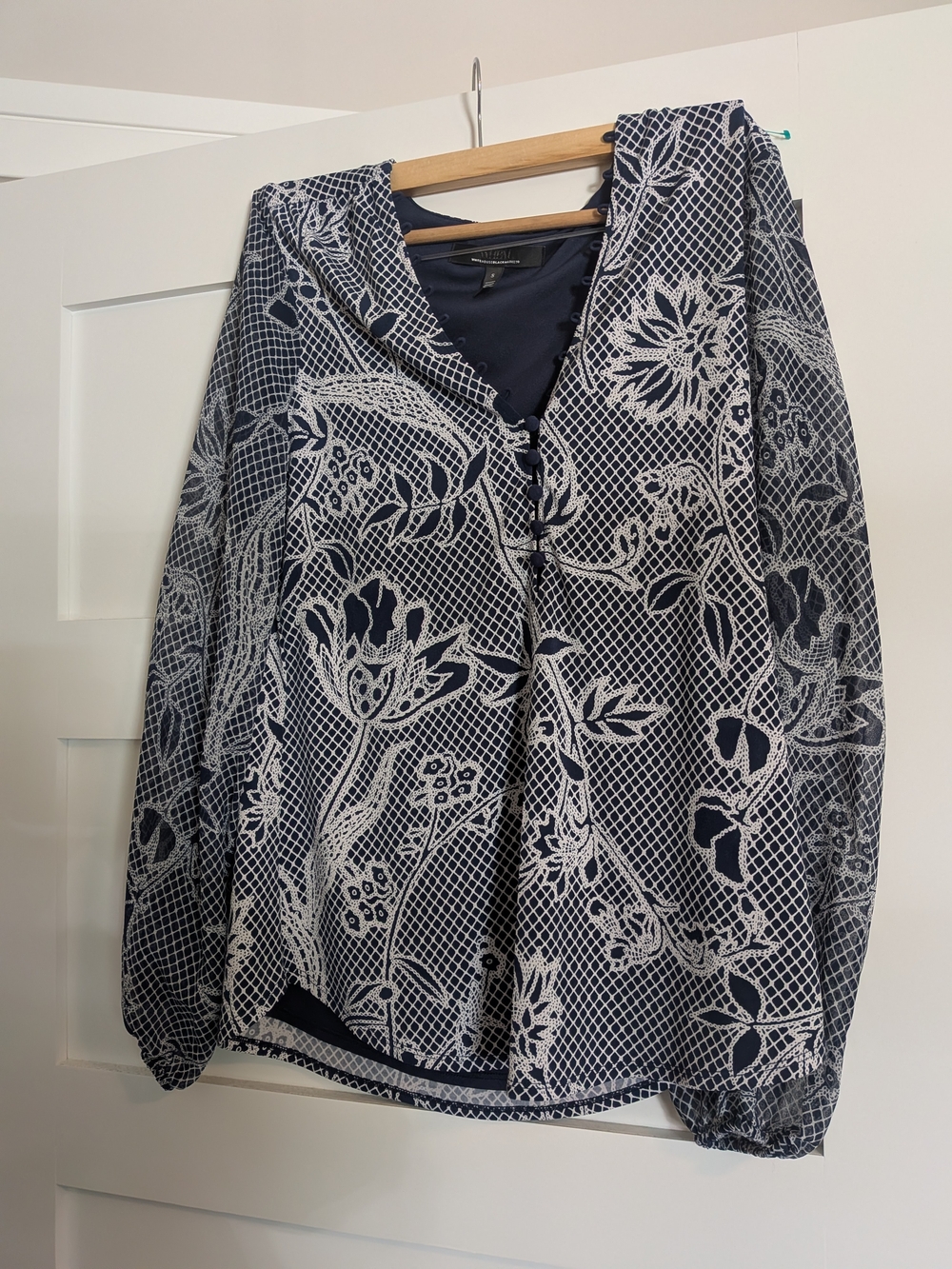 Navy Floral Button-Front Blouse - Women's